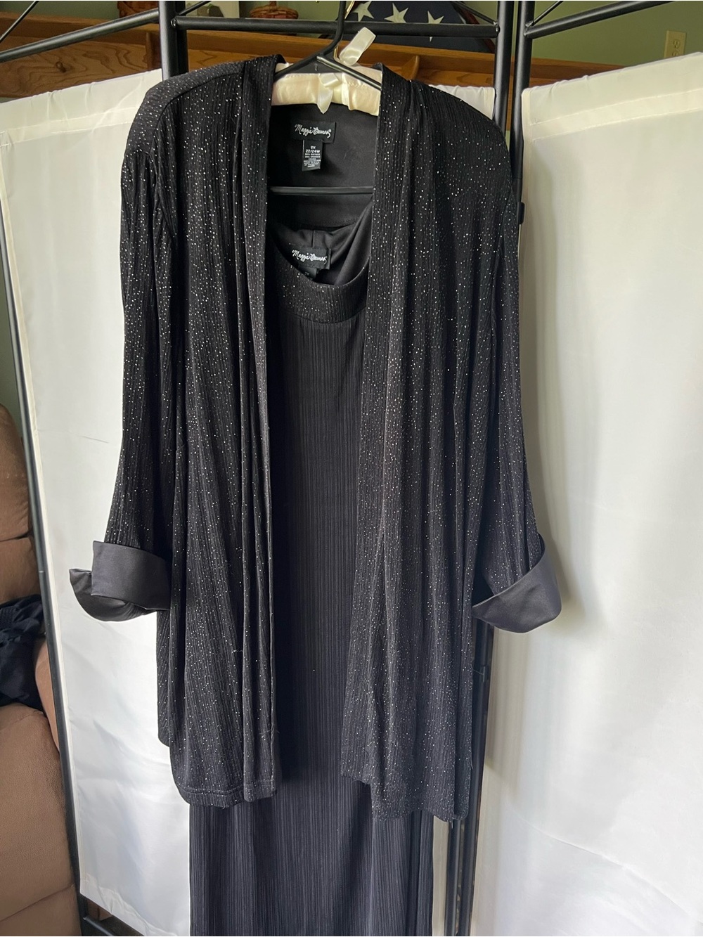 Maggie Barnes 2X Black Pleated Evening Dress and Jacket with Sparkle - Picture 9 of 12